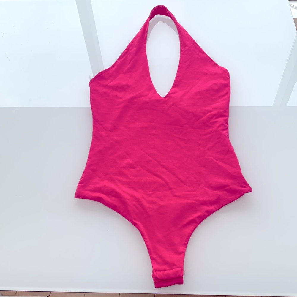 🌸 Hot Pink Sexy Backless Halter Bodysuit